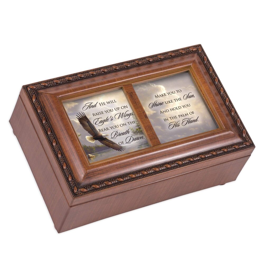 7861 He Will Raise You Up Woodgrain Rope Trim Petite Music Box Plays On